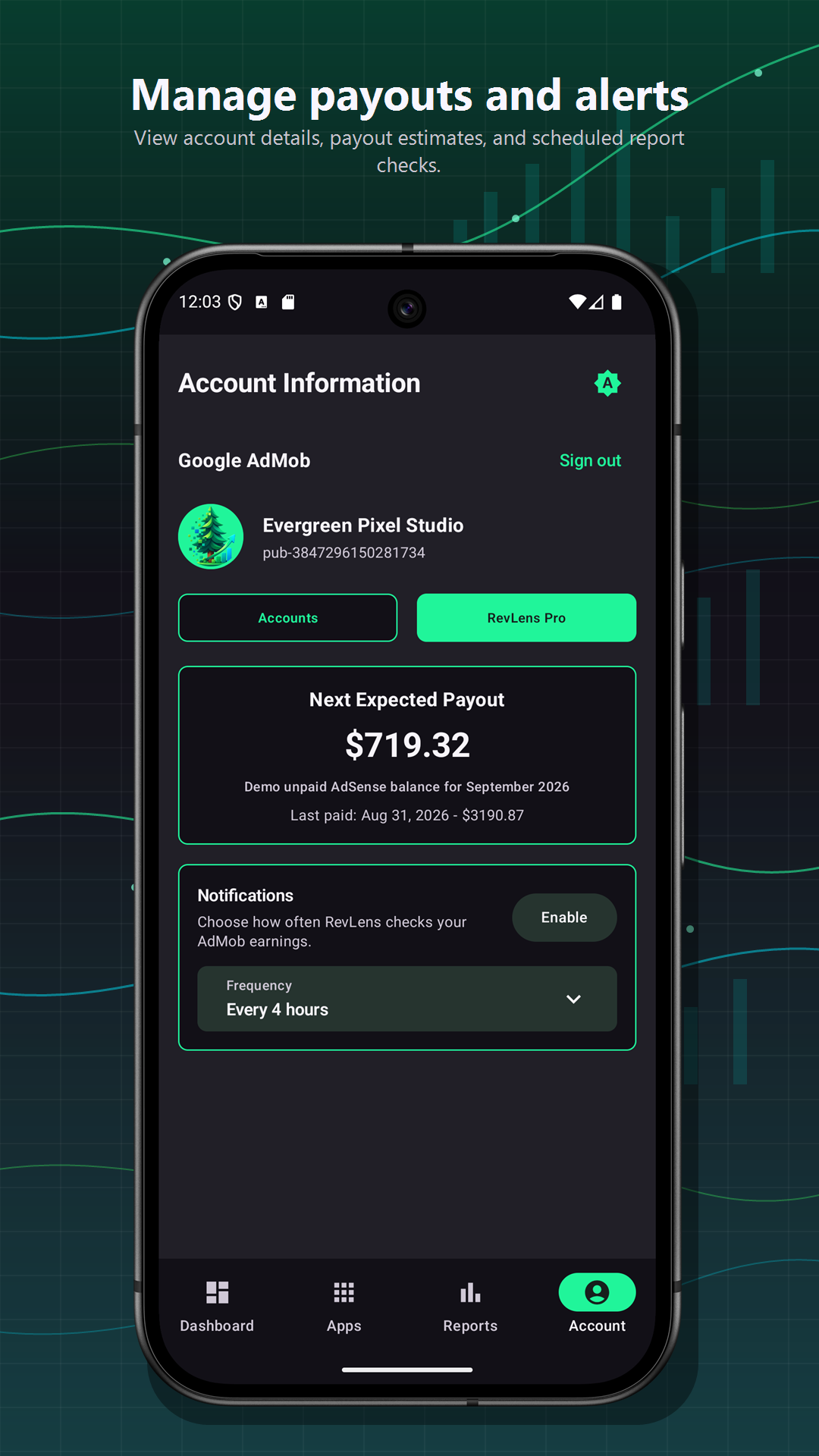 RevLens account screenshot